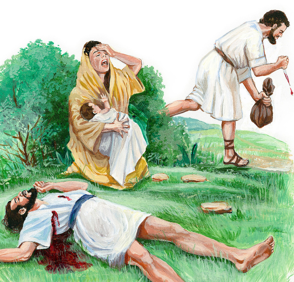 Ilustración de personas huyendo del juicio de Dios